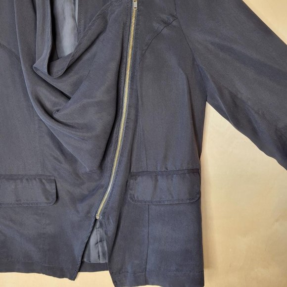 Evette & K Black Moto Draped Zip Front Blazer Jacket Women Size S - Picture 6 of 8